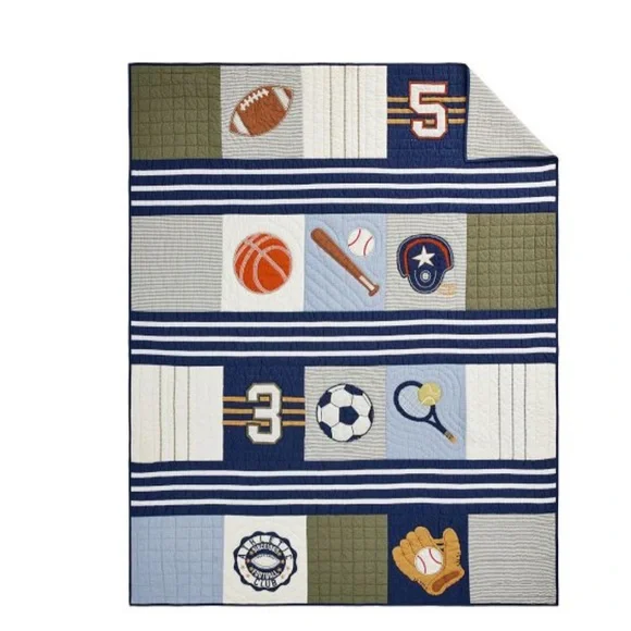 Pottery Barn All-Star Sports Quilt Bedding Set Twin Navy Sham Bundle Set - Picture 2 of 6